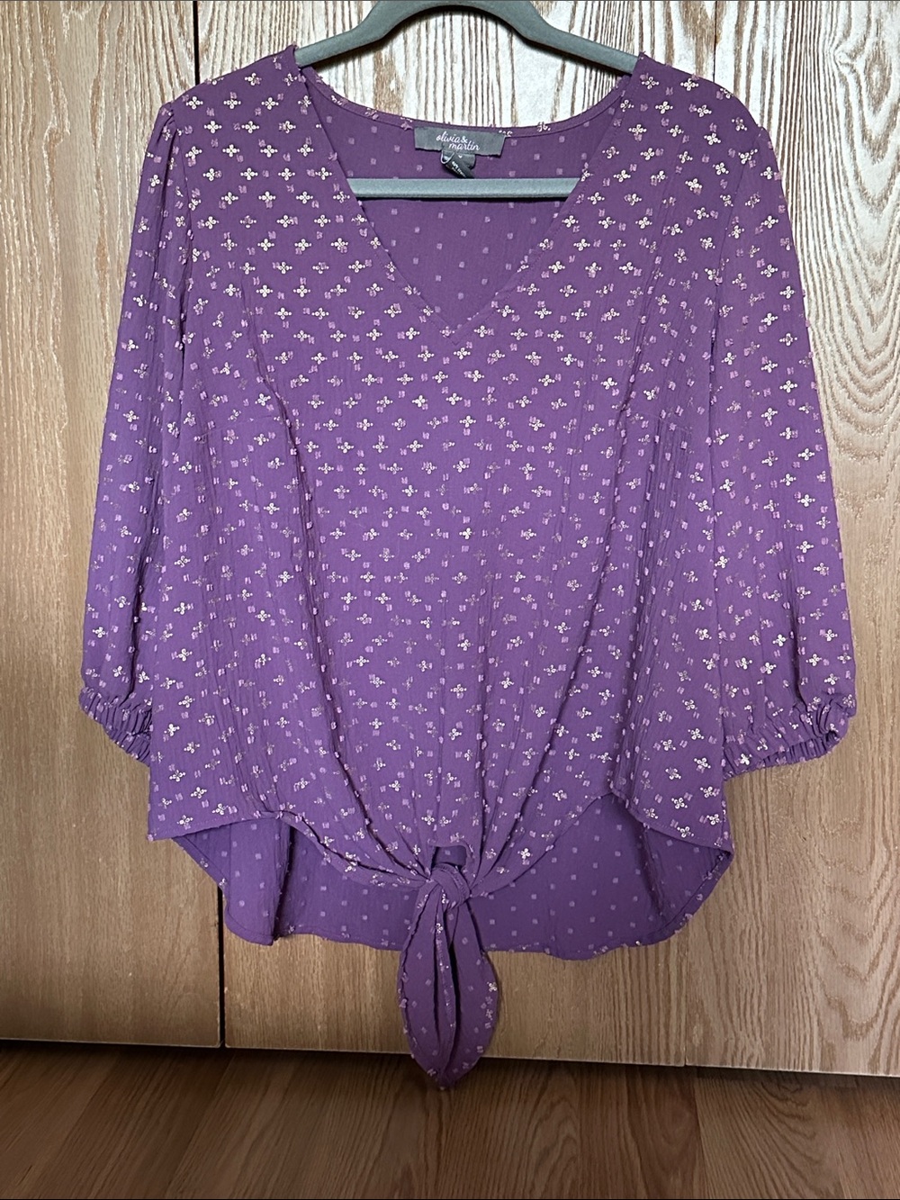 Women's Purple Floral Tie-Front Blouse